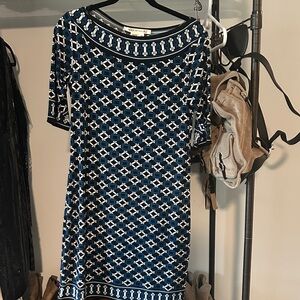 Max Studio Blue and White Patterned Midi Dress